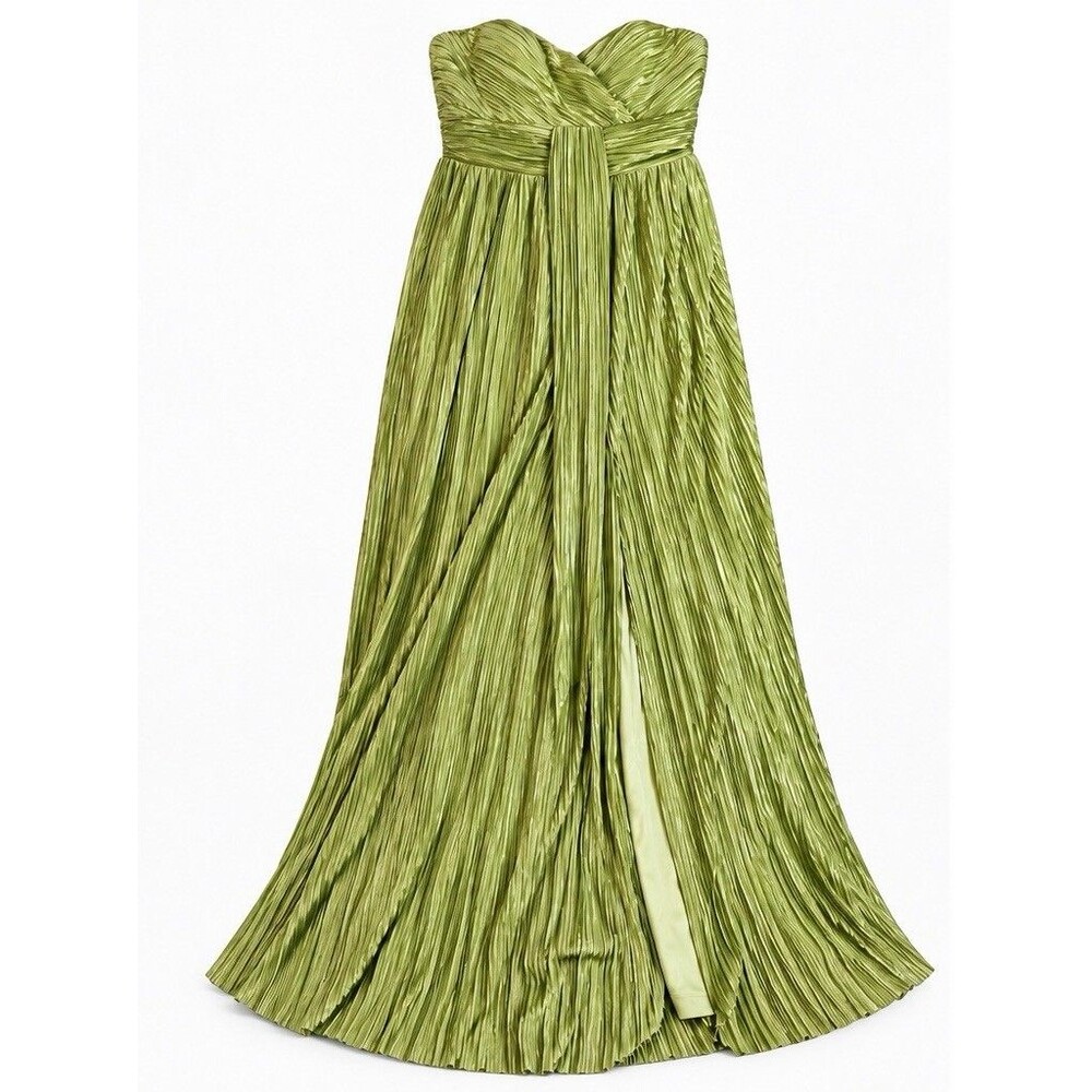 Lulus Splendid Aura Sage Green Pleated Strapless Maxi Dress Size L Formal Gown